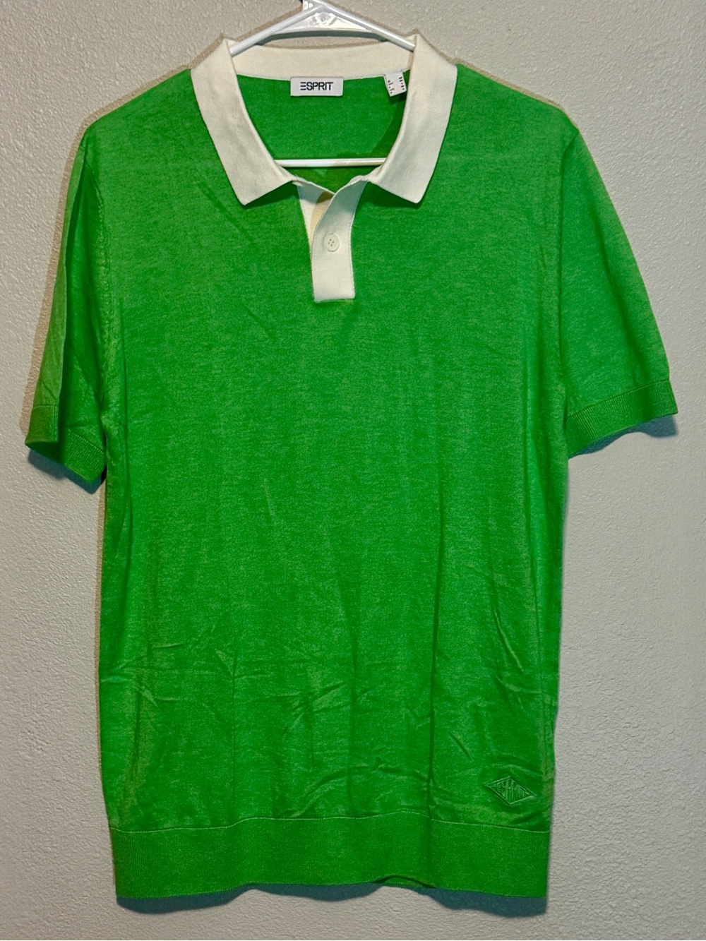 Esprit Bright Green Polo with Cream Contrast Collar